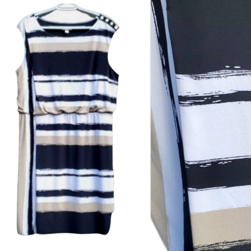 Cato Color Block Pullover Stretchy Striped Dress XL Attached Lining SEEM…